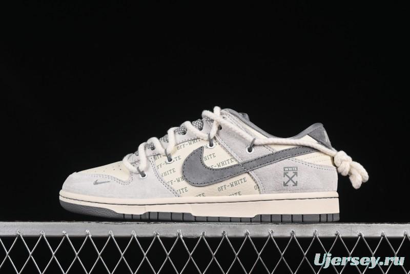 Nike SB Dunk Low OFF-WHITE Anniversary Edition Customized Skate Shoes with Gray Swoosh - YX5066-223