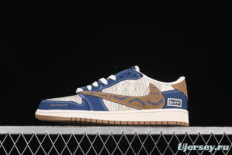 Nike Travis Scott x Fragment Design x Air Jordan 1 Low OG SP AJ1 FOG Collaboration Wave Ghost Face Low-Top Casual Sneakers - XS2024-007