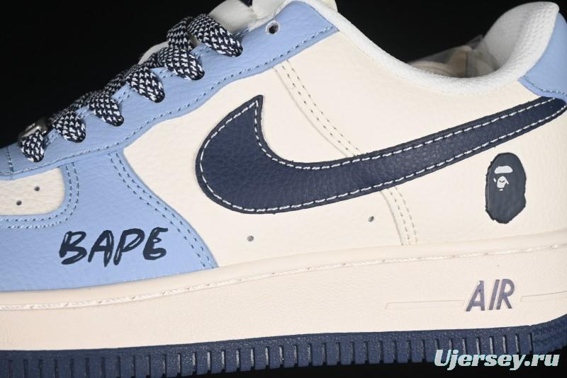 Nike Air Force 1 '07 Low Bape Collaboration Light Blue Swoosh Casual Sneakers - XS1958-554