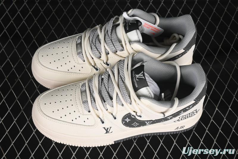Nike Air Force 1 '07 Low LV Collaboration Two-Tone Grey Pattern Lace-Up Casual Sneakers - DM6868-063