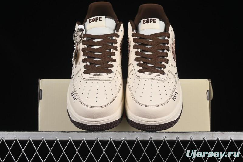 Nike Air Force 1 '07 Low Bape Collaboration Beige Camo Casual Sneakers - DF0188-052