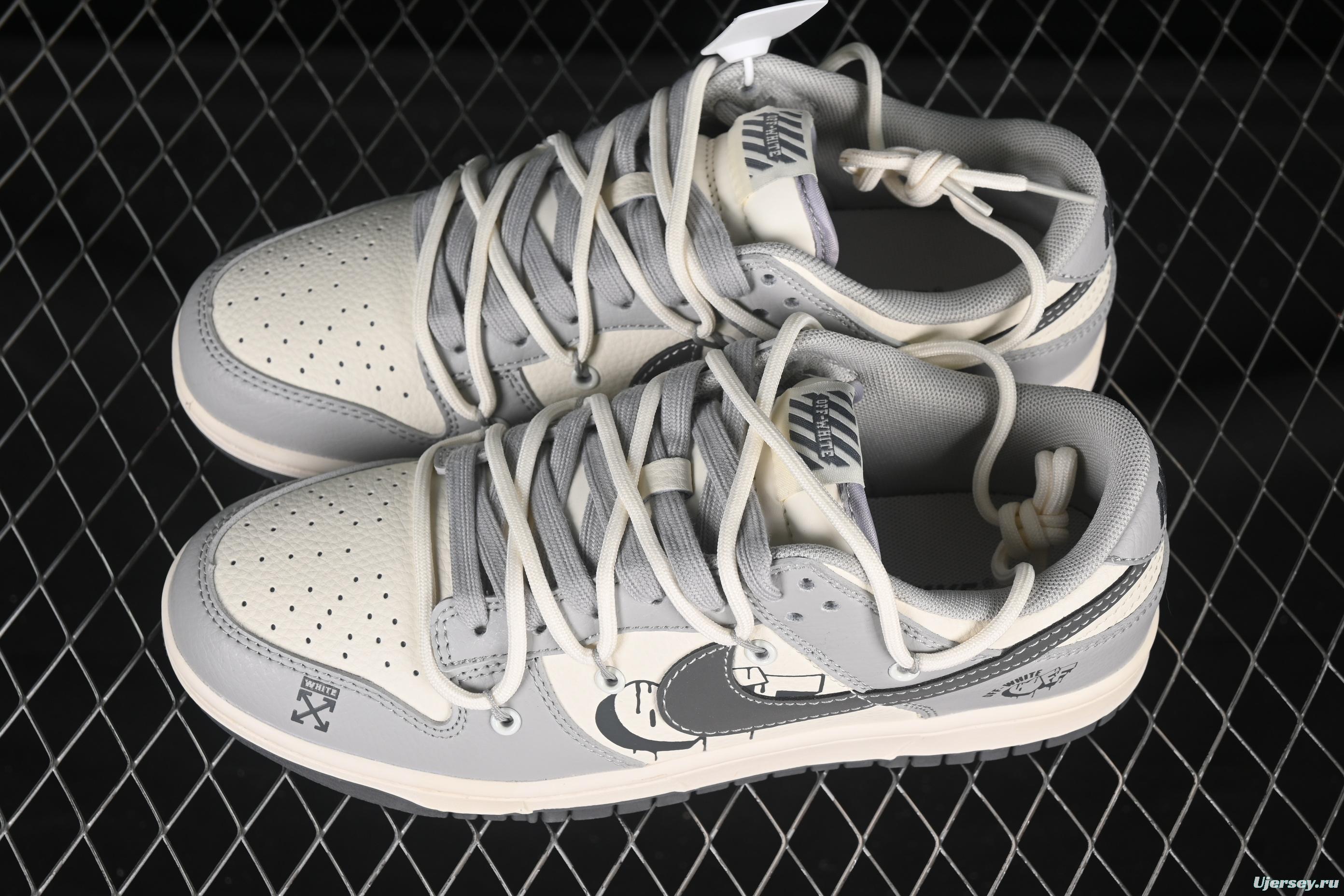 Nike SB Dunk Low Off-White Anniversary Custom Sneakers with Strap and Heart Grey Swoosh - DM6868-078