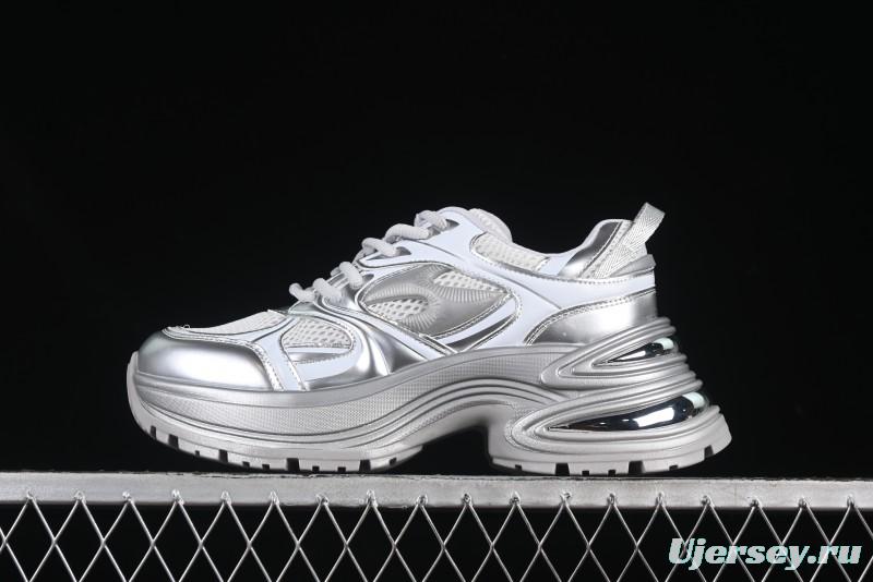 GG-CC Chunky Low Casual Fashion Sneakers with Thick Sole and Height Increasing Design - 2607 Silver