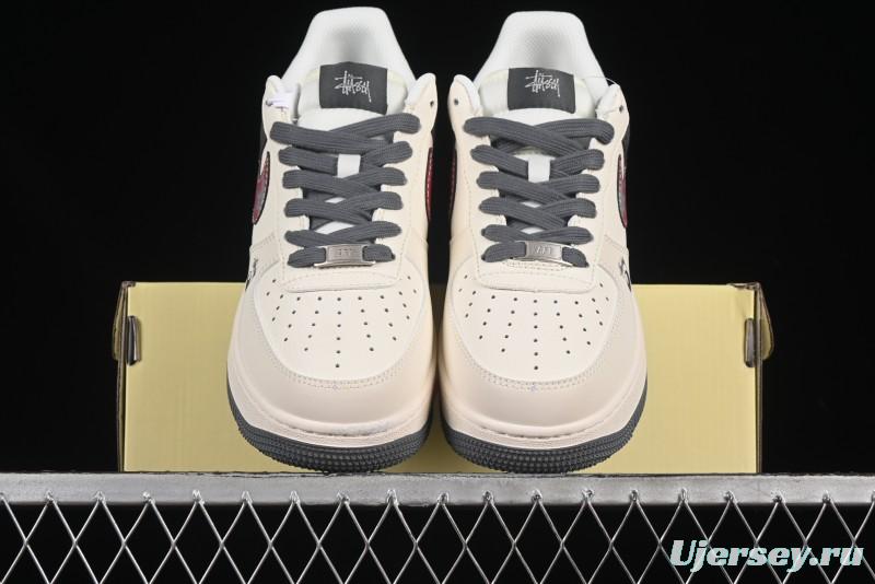 Nike Air Force 1 '07 Low Stussy Collaboration Render Red Swoosh Casual Sneakers - XS1958-573