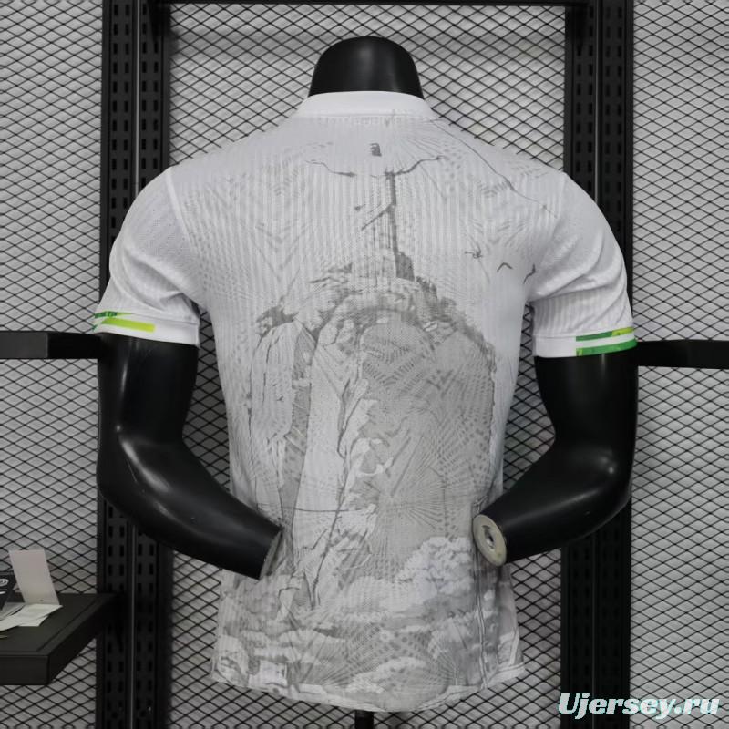 Player Version 2025 Brazil White with Christ the Redeemer Watercolor Jersey