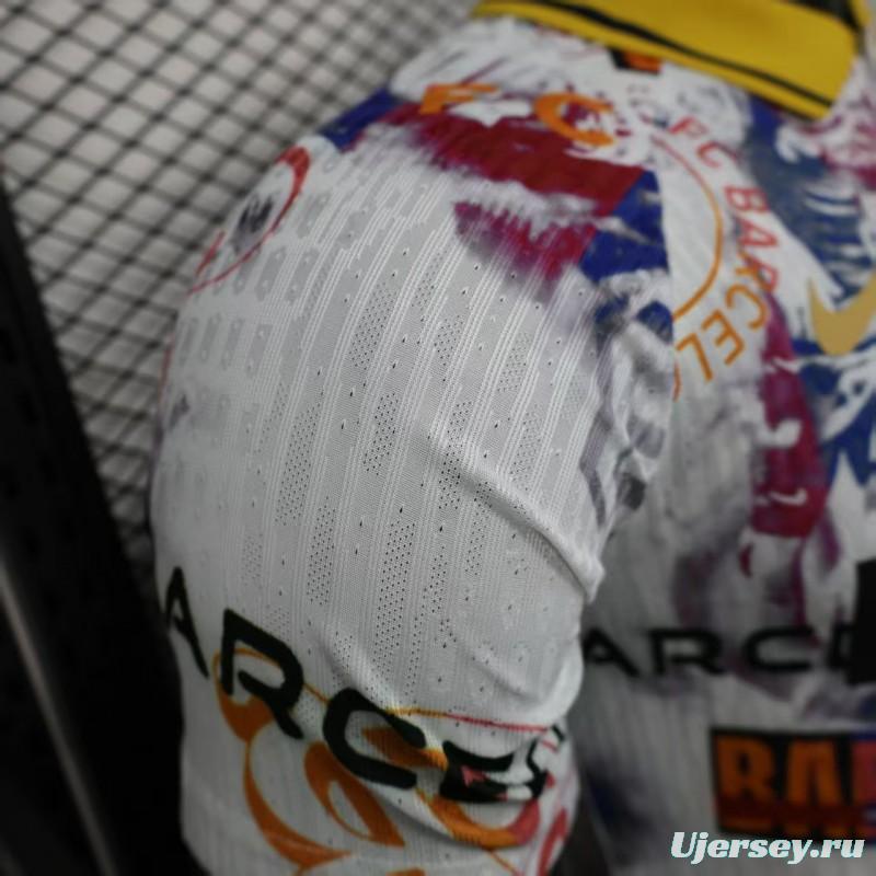Player Version 25/26 Barcelona White with Graffiti Art Pattern Jersey