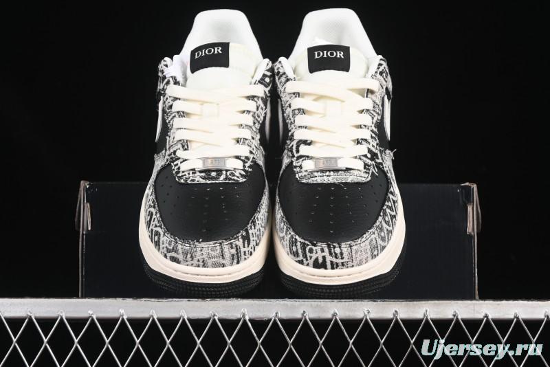 Nike Air Force 1 '07 Low Dior Collaboration Pattern Black White Swoosh Casual Sneakers - XS1958-581
