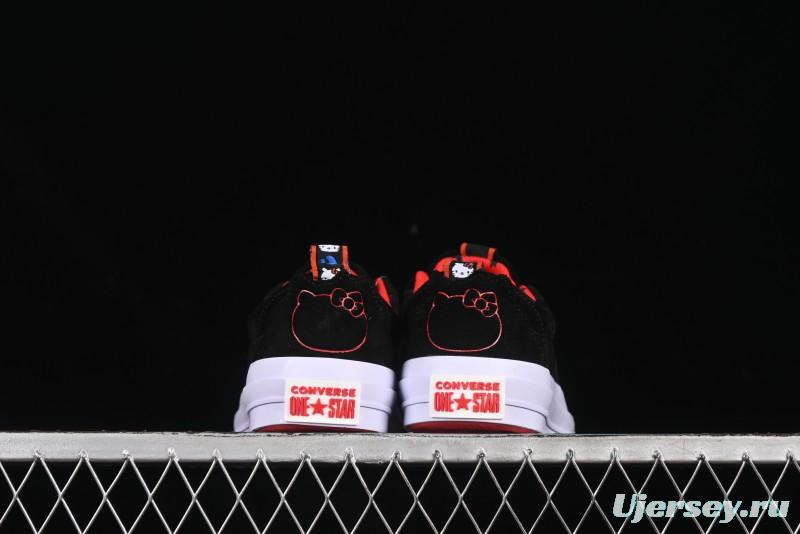 Converse One Star Low Top Casual Sneakers with Hello Kitty Collaboration - Pink Star and Embroidered Bow Design - 163904C