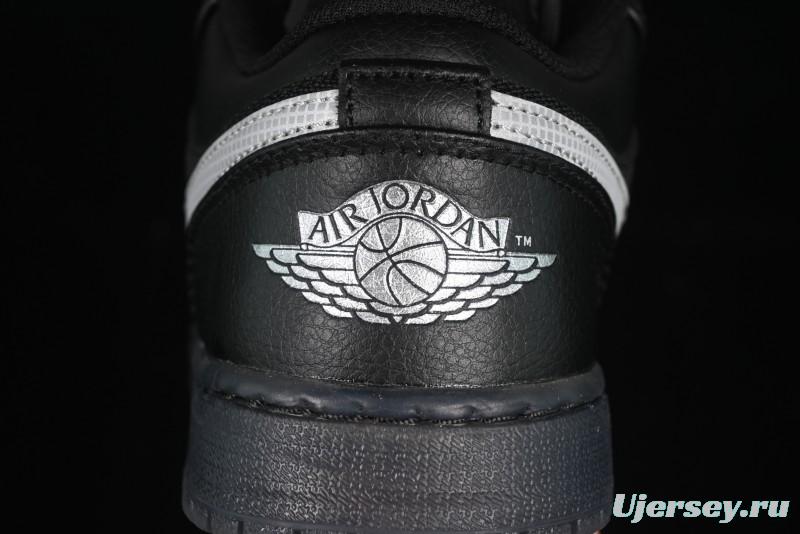 Nike Air Jordan 1 Low AJ1 Basketball Shoes Black White Canvas Leather Panel - HV5968-001