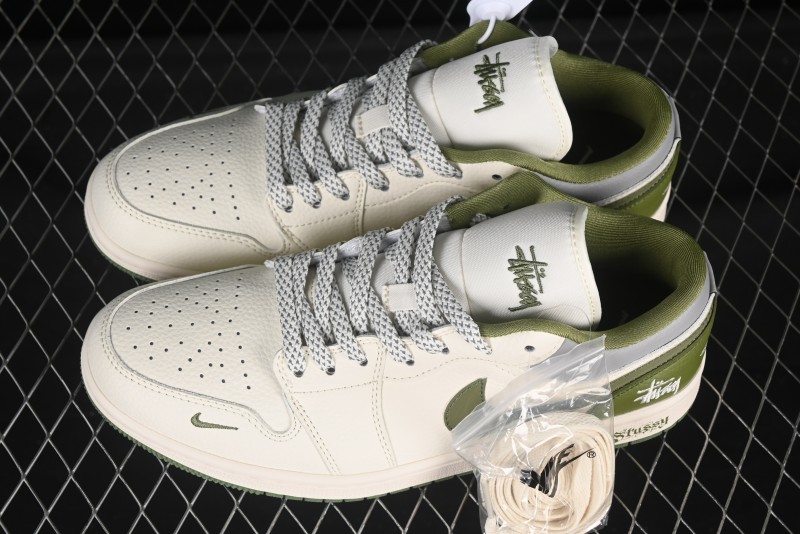 Nike Air Jordan 1 Low Stussy Collaboration Retro Basketball Shoes with 3D Swoosh - XS6086-558