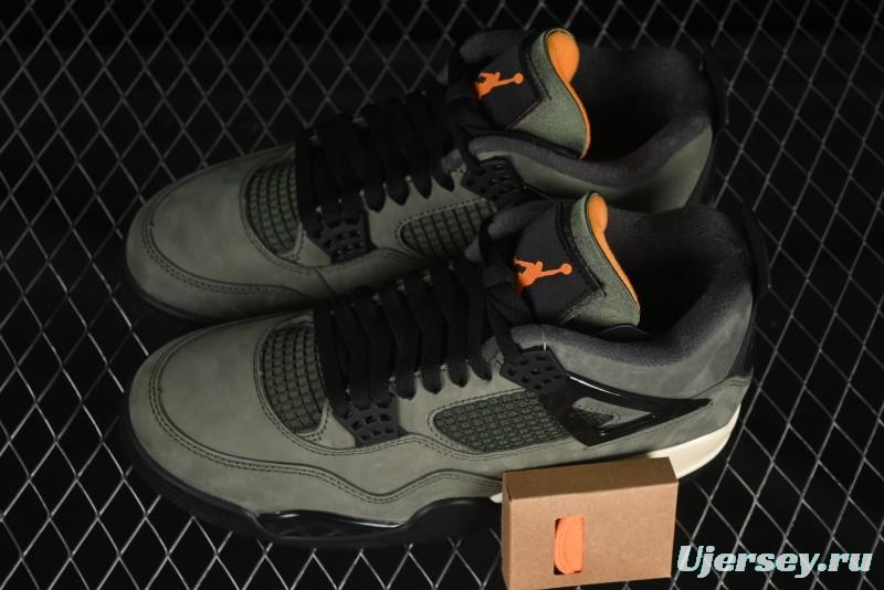 Nike Undefeated x Air Jordan 4 OG Sneakers in Olive Green Suede with Orange and Black Accents - IB1519-200