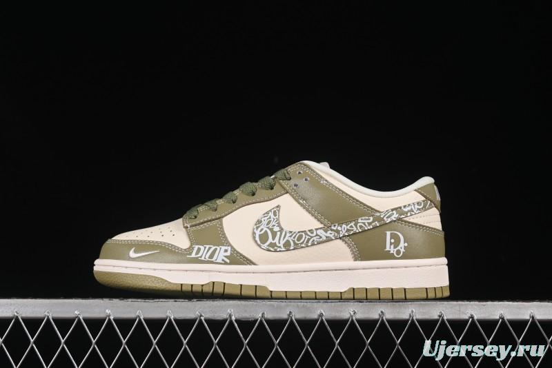 Nike SB Dunk Low Dior Graffiti Green Swoosh Anniversary Custom Low Top Casual Skate Shoes - KK1333-044