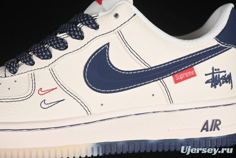 Nike Air Force 1 '07 Low Stussy Collaboration Dual-Tone Blue Red Logo Casual Sneakers - HH7518-072
