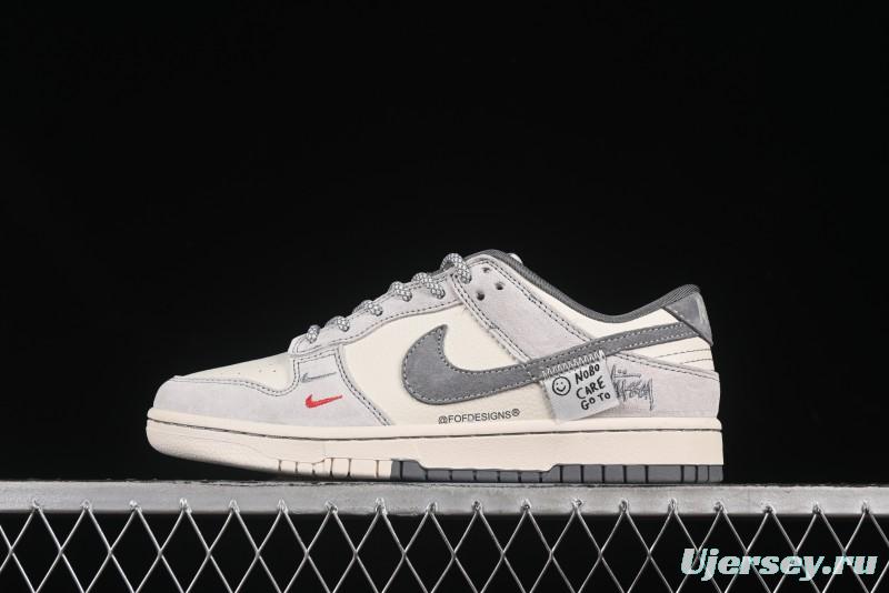 Nike SB Dunk Low Stussy Patchwork Grey Anniversary Custom Low-Top Skate Shoes - YX5066-296