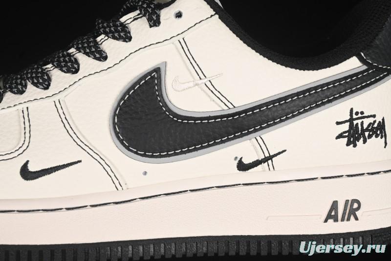 Nike Air Force 1'07 Low Stussy Collaboration Black Swoosh Casual Sneakers - HH7518-059