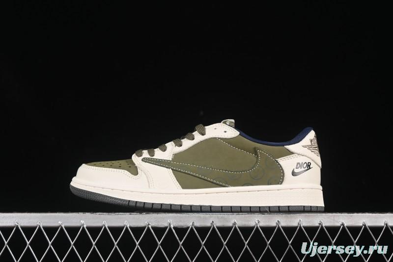 Nike Travis Scott x Fragment Design x Air Jordan 1 Low OG SP AJ1 Dior Collaboration Beige White Low Top Casual Sneakers - LD2025-008
