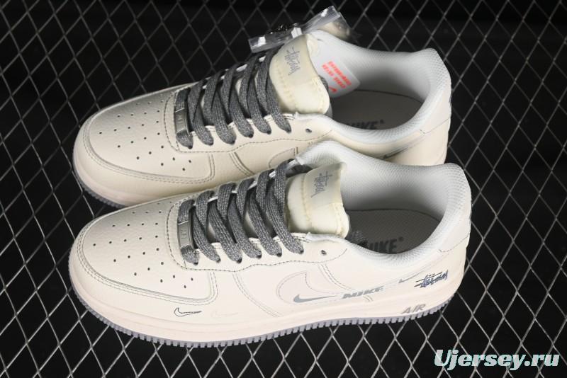 Nike Air Force 1 '07 Low Stussy Collaboration Beige Mini Swoosh Casual Sneakers - HH7518-064