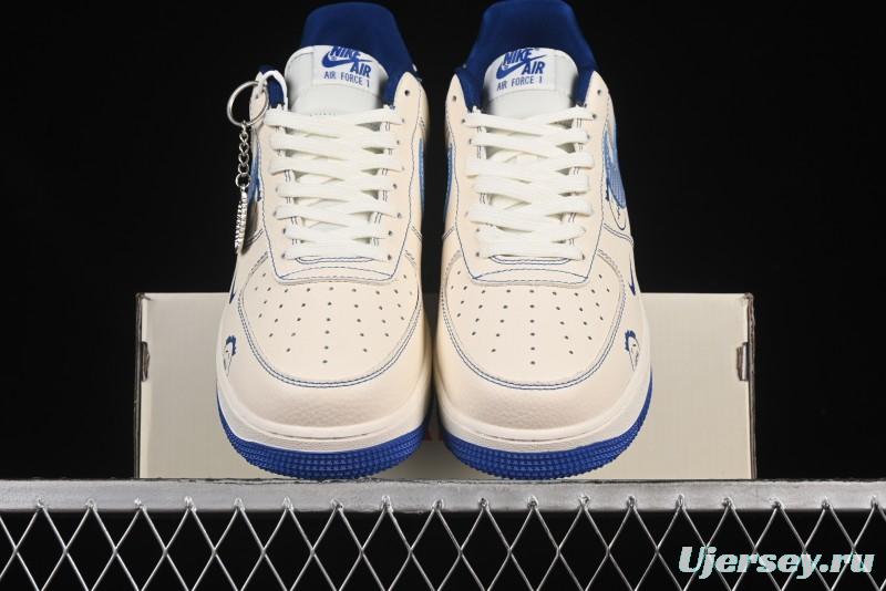 Nike Air Force 1'07 Low Casual Sneakers with Blue Line Ghost Face Design - DF0188-053