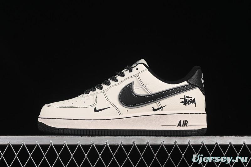 Nike Air Force 1'07 Low Stussy Collaboration Black Swoosh Casual Sneakers - HH7518-059