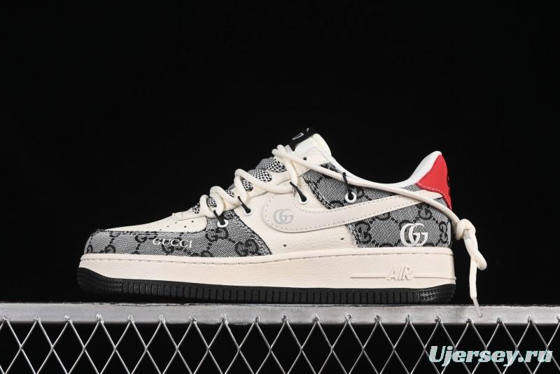 Nike Air Force 1'07 Low Gucci Collaboration Grey Pattern Drawstring Casual Sneakers - YX5066-319