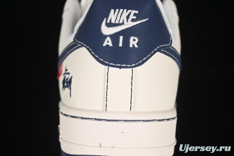 Nike Air Force 1 '07 Low Stussy Collaboration Dual-Tone Blue Red Logo Casual Sneakers - HH7518-072