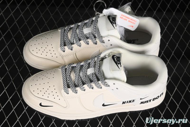 Nike SB Dunk Low Beige White Black Swoosh Anniversary Custom Low-Top Casual Skate Shoes - KK1333-043