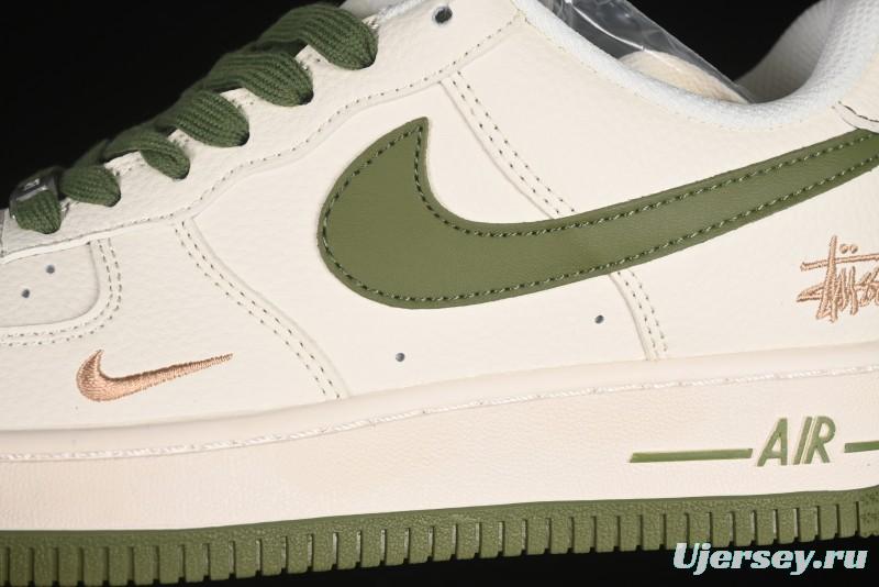 Nike Air Force 1 '07 Low Stussy Collaboration Green Swoosh Gold Embroidery Casual Sneakers - XX3168-151