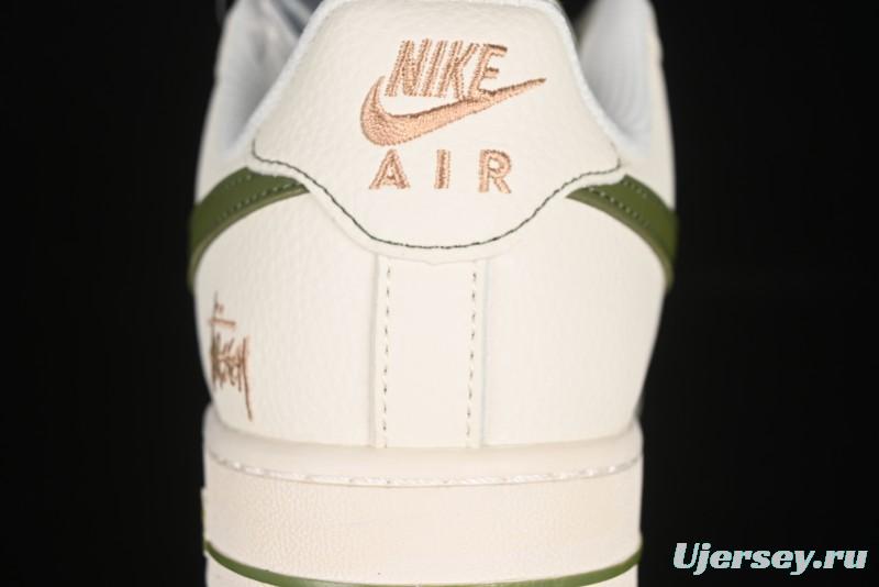 Nike Air Force 1 '07 Low Stussy Collaboration Green Swoosh Gold Embroidery Casual Sneakers - XX3168-151