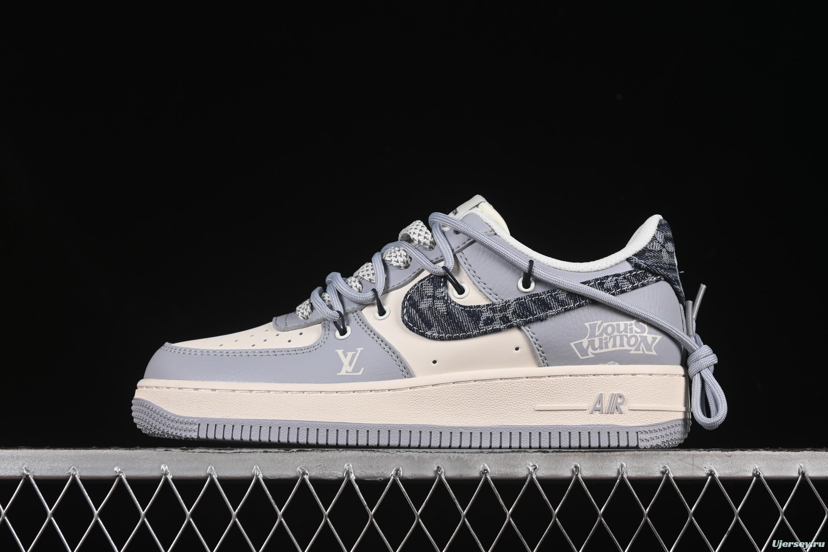 Nike Air Force 1'07 Low LV Collaboration Grey Blue Canvas Lace-Up Casual Sneakers - DM6868-099