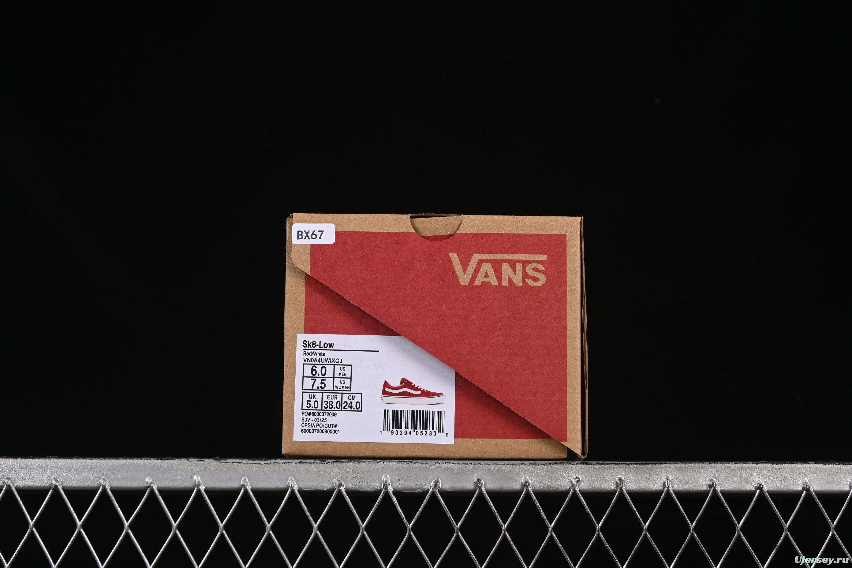 Vans Sk8-Low White Red Anti-Slip Casual Skate Shoes - VN0A4UWIXGJ
