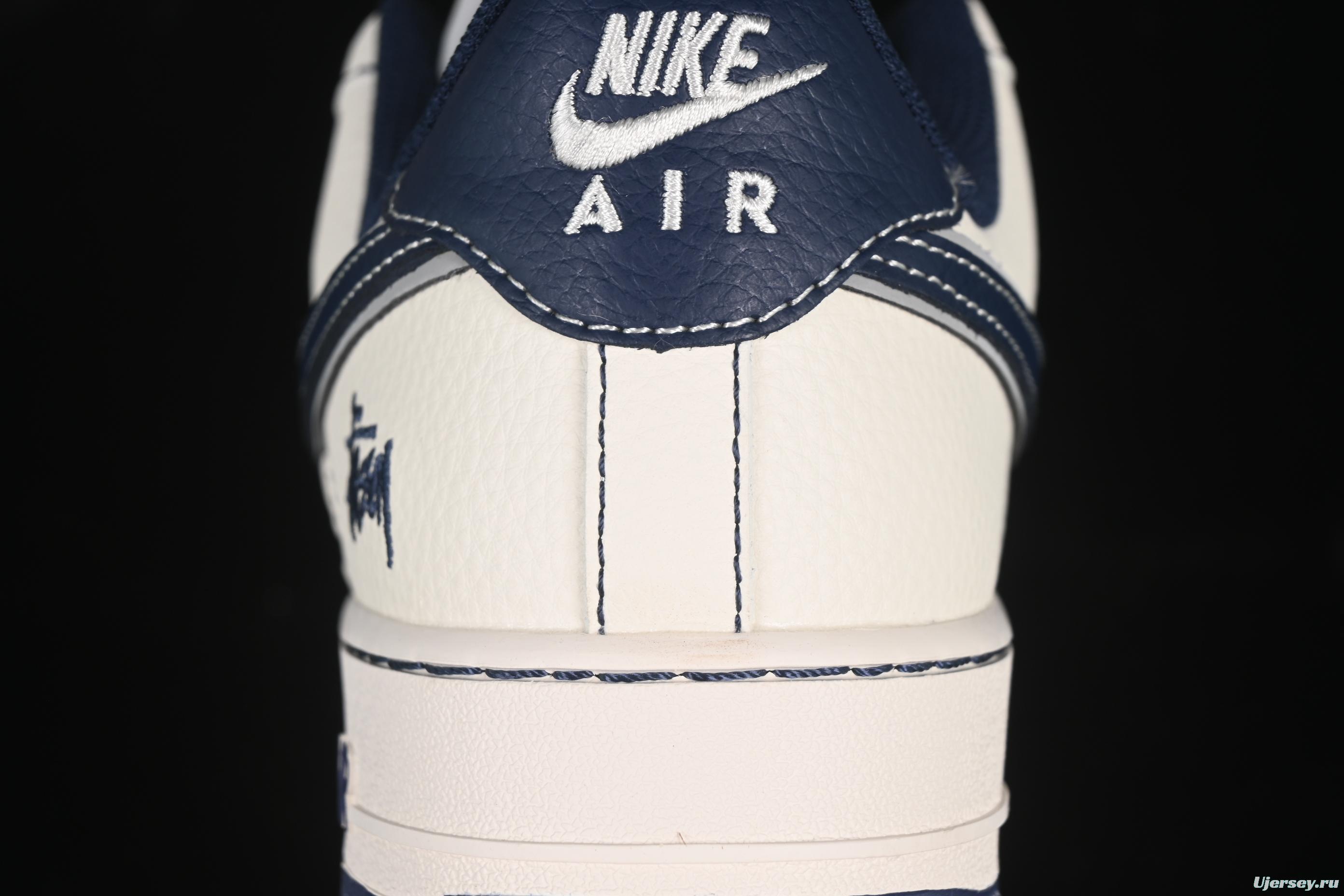 Nike Air Force 1 '07 Low Stussy Collaboration Dark Blue Mini Swoosh Casual Sneakers - HH7518-061