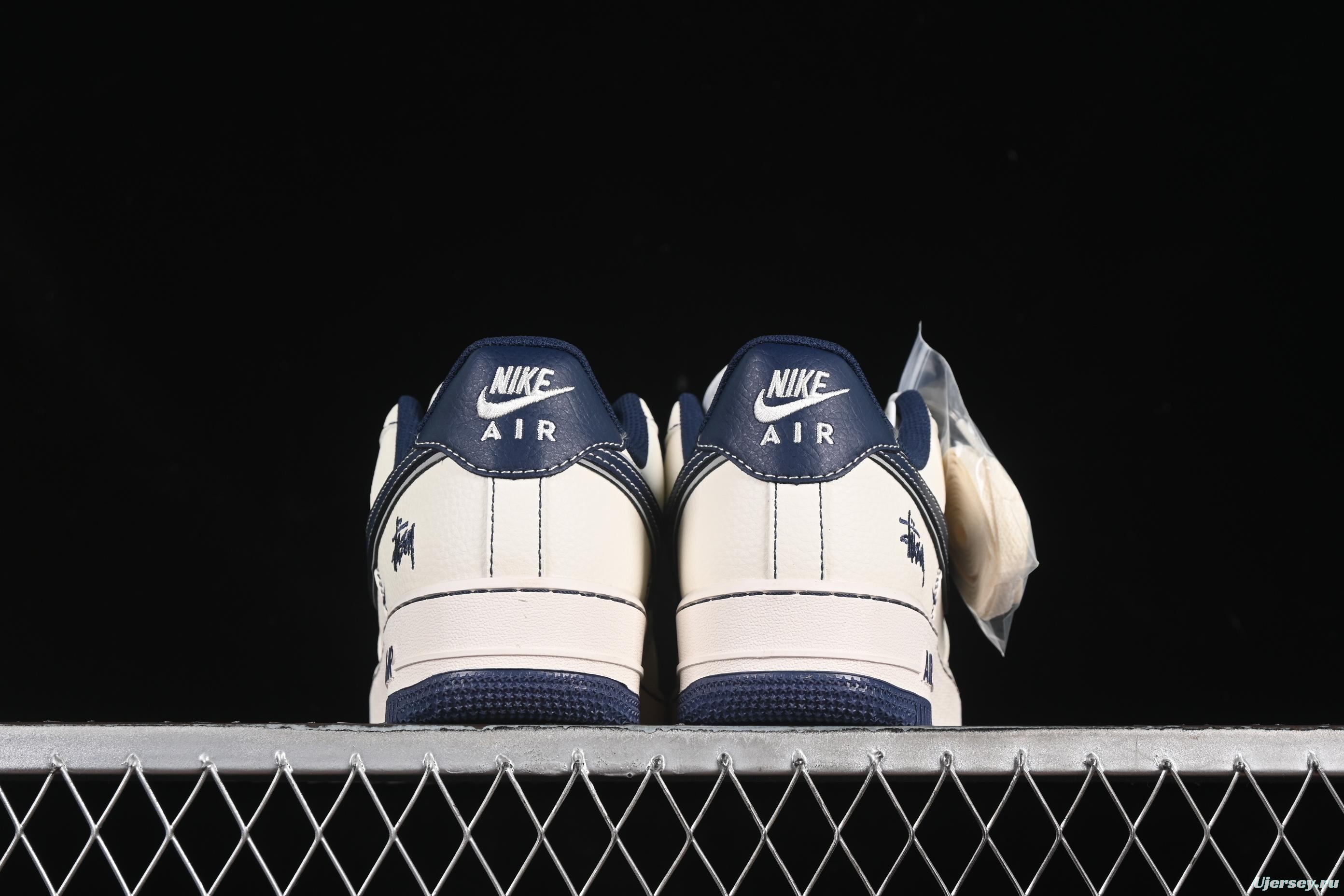 Nike Air Force 1 '07 Low Stussy Collaboration Dark Blue Mini Swoosh Casual Sneakers - HH7518-061