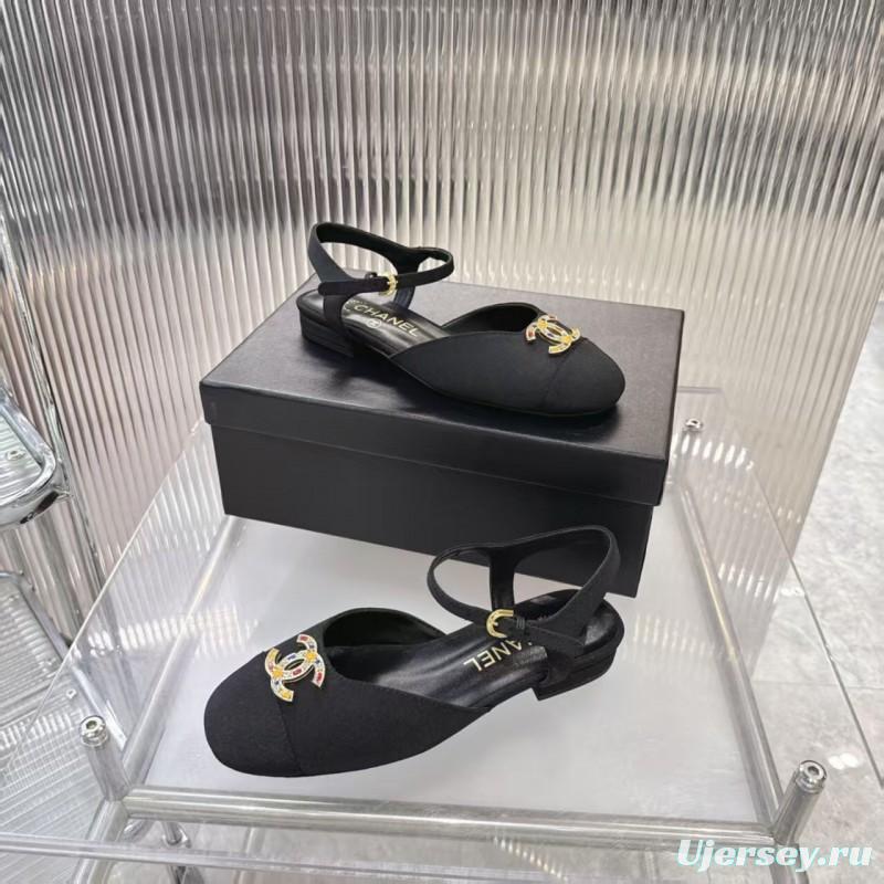 2025 Women Chanel Black Fabric Slingback Sandals