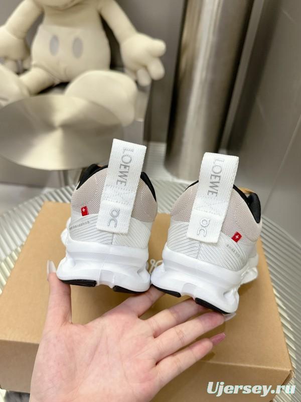 2025 Unisex Loewe White Beige Mesh Leather Sneakers