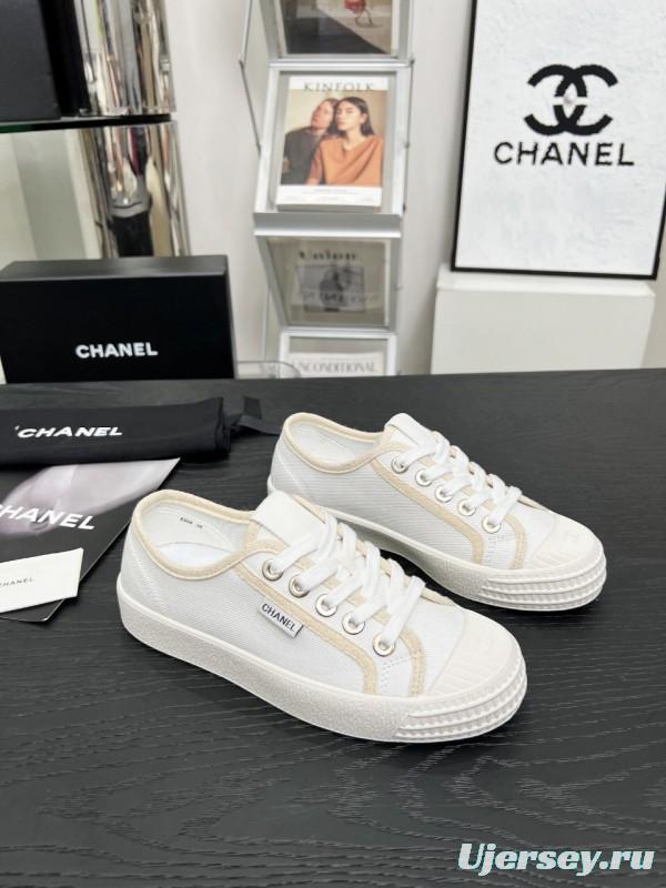 2025 Women Chanel White Canvas Casual Sneakers LY00230