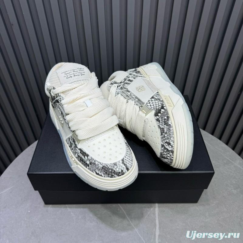 2024 Unisex Amiri Cream Beige Snake Leather Sneakers MJ00360