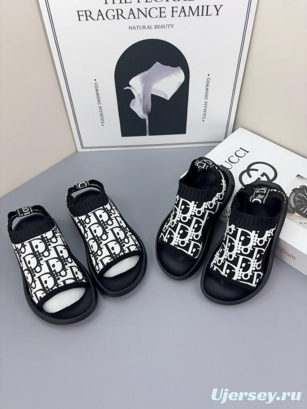 2025 Kids Dior Black White Fabric Sandals