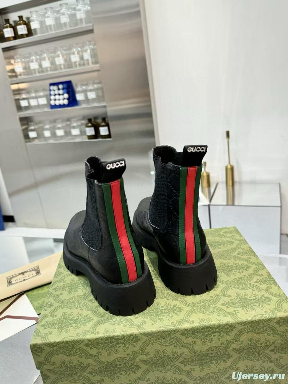 2024 Women Gucci Black Leather Ankle Boots MJ00340