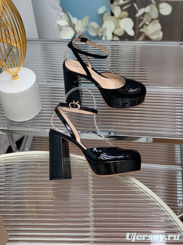 2025 Women Gianvito Rossi Black Patent Leather Platform Sandals KFY00340