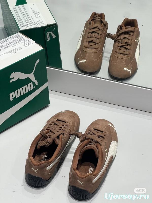2025 Women Puma Brown White Suede Leather Sneakers KFY00260