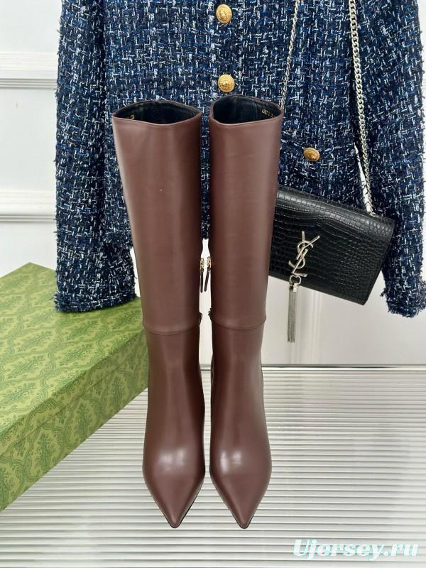 2024 Women Gucci brown leather boots chain MJ00550
