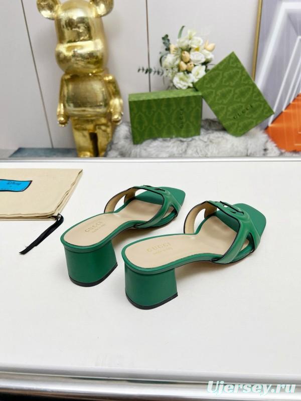 2025 Gucci Green Leather Slippers MJ00190/225