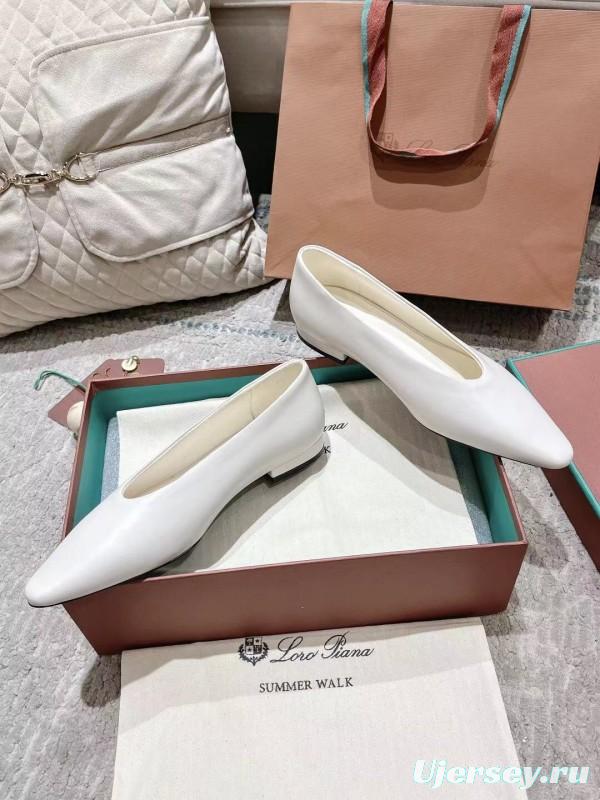 2025 Women LP White Leather Ballet Flats LY00320
