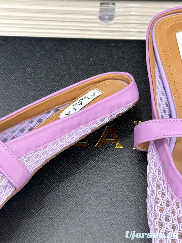 2025 Women Yves Saint Laurent Purple Mesh Leather Slippers