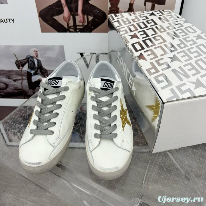 2025 Women GGDB White Gold Glitter Leather Sneakers