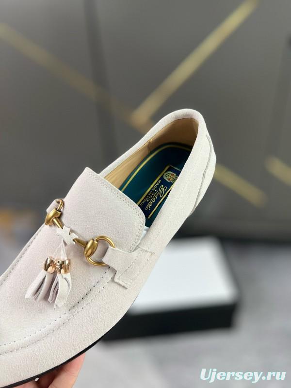 2024 Women Gucci White Suede Leather Loafers