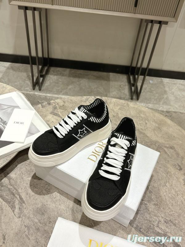 2025 Women Dior Black White Knit Leather Platform Sneakers KFY00330