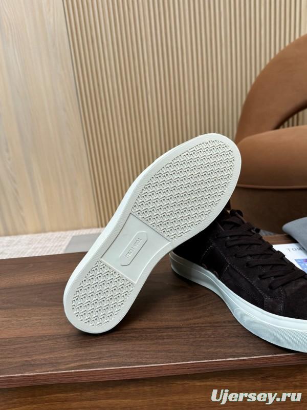 2025 Men TOM FORD Dark Brown Black Suede Leather Sneakers LY00360