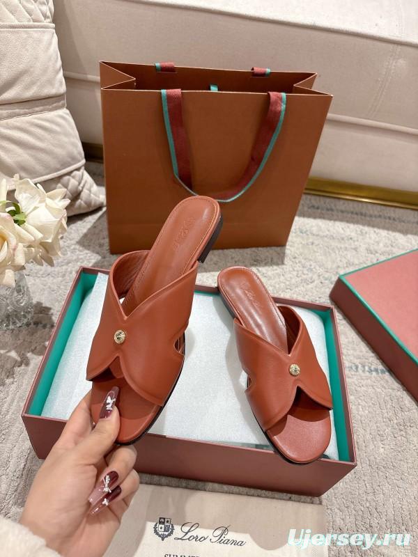 2025 Slippers LP Brown Leather Slippers LY00270