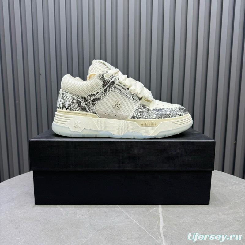 2024 Unisex Amiri Cream Beige Snake Leather Sneakers MJ00360